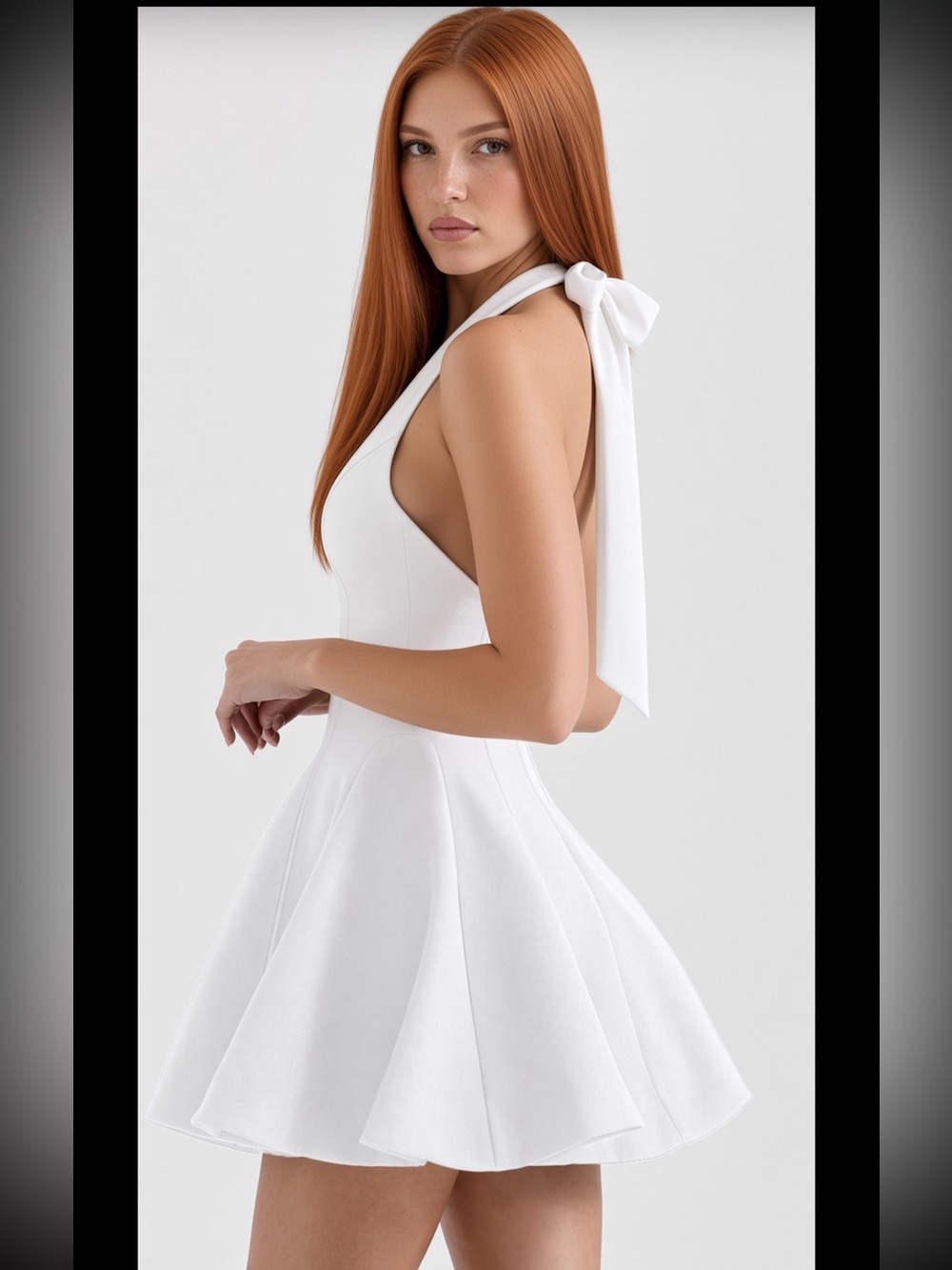 HOUSE OF CB 'Loulette' White Halter Neck Bow Mini Dress/Small(Tall) US4-6 $269 - Picture 8 of 11